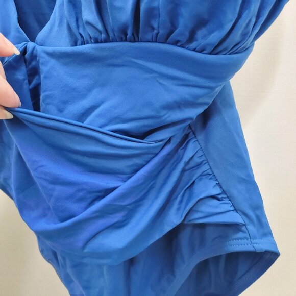 La Blanca Woman's Blue Ruched Wrap Front One Piece Bathing Suit Plus Size 14 - Picture 2 of 7
